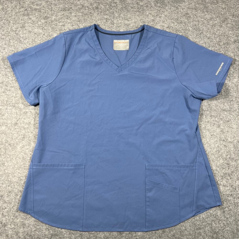 Skechers Barco Scrub Top Womens 2XL Blue V Neck Stretch Medical Uniform